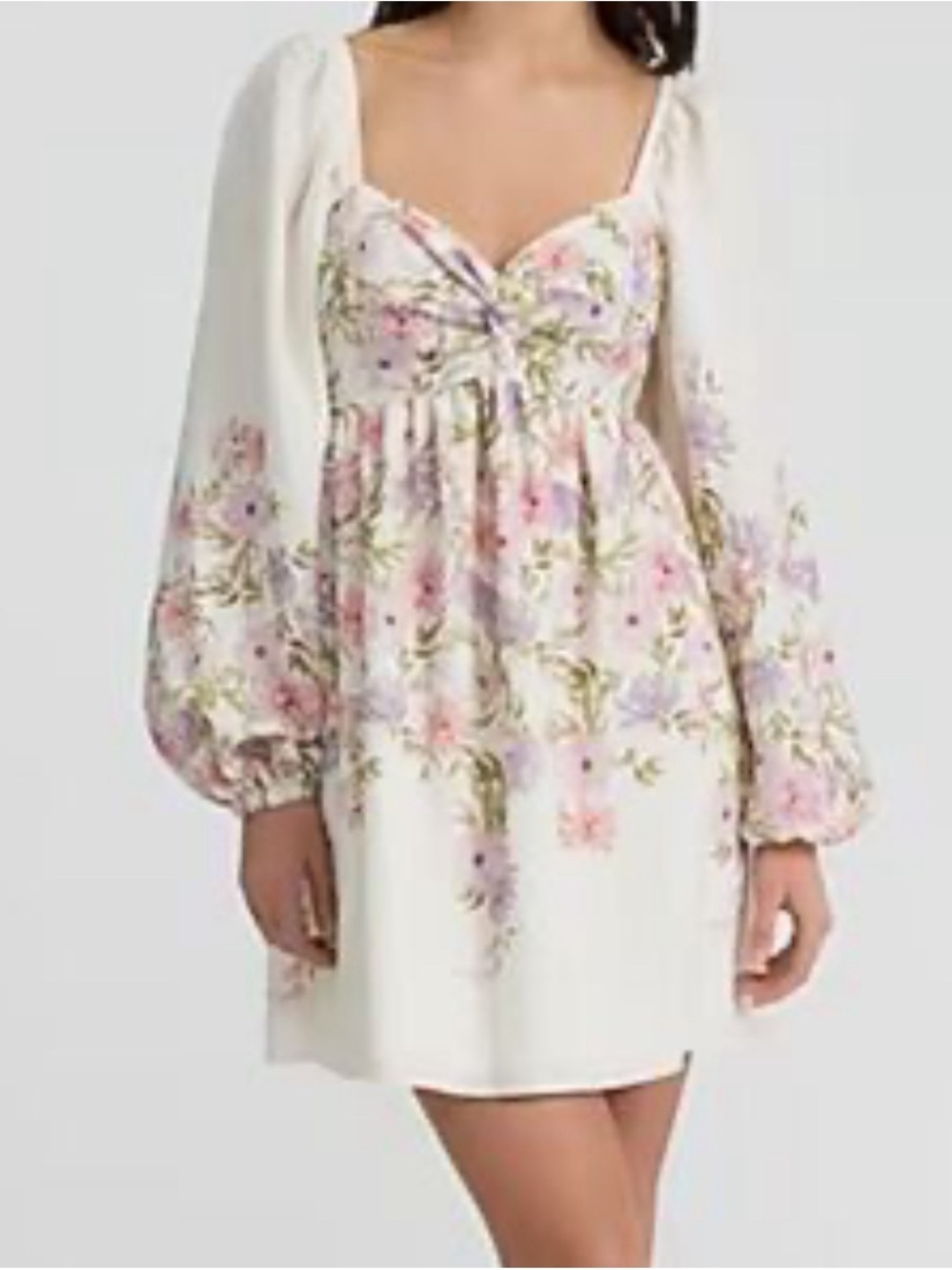 Express White Floral Babydoll Mini Dress